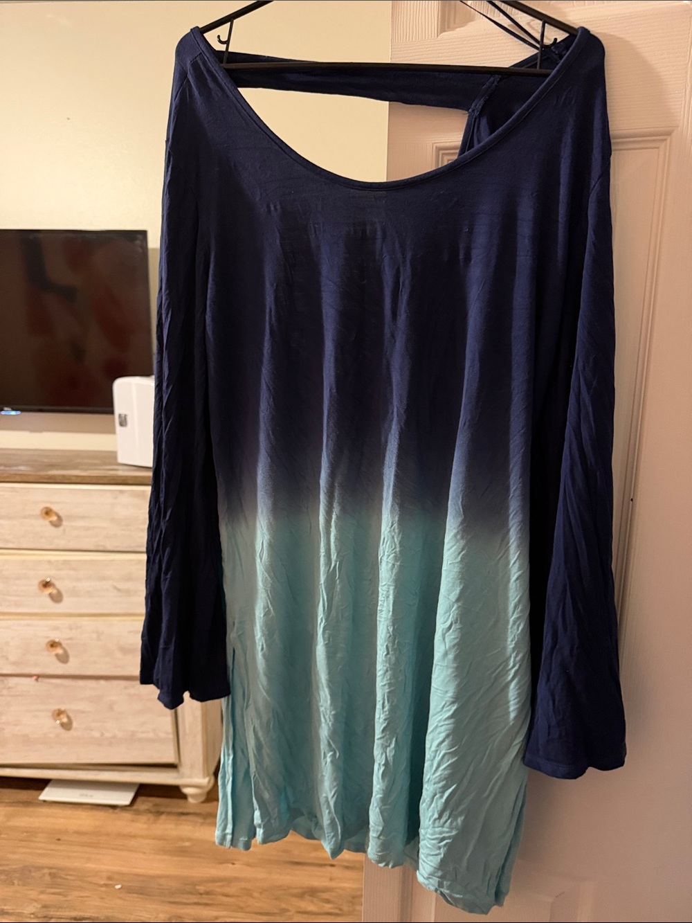 Ombre Navy to Aqua Long-Sleeve Mini Dress